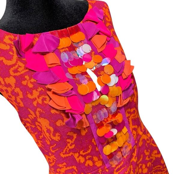 Nanette Lepore Embellished Pink Orange Linen & Silk  Dress Pockets Spring Summer - Picture 6 of 12